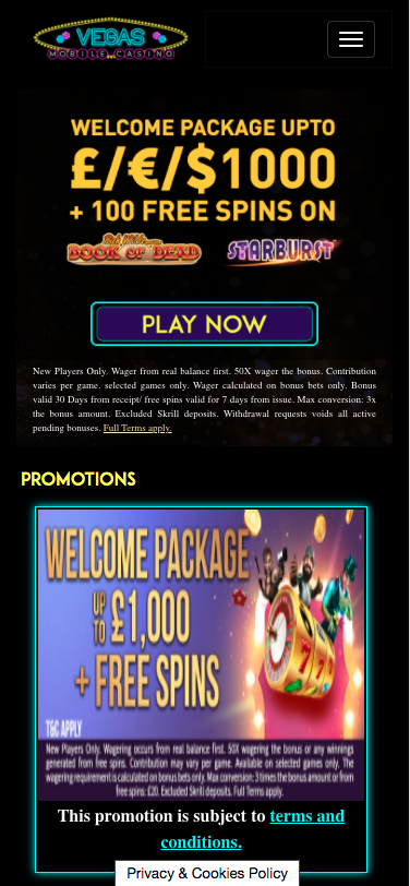 vegas casino mobile casino bonus